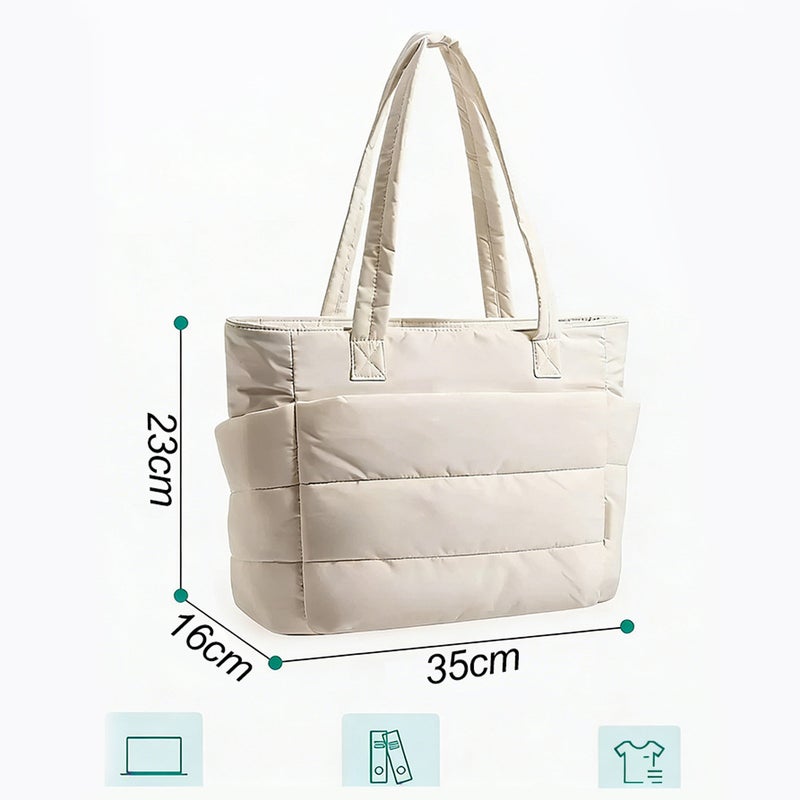 Quilted Tote Bag Large Capacity Lightweight Shoulder Bag for Women - Image 3