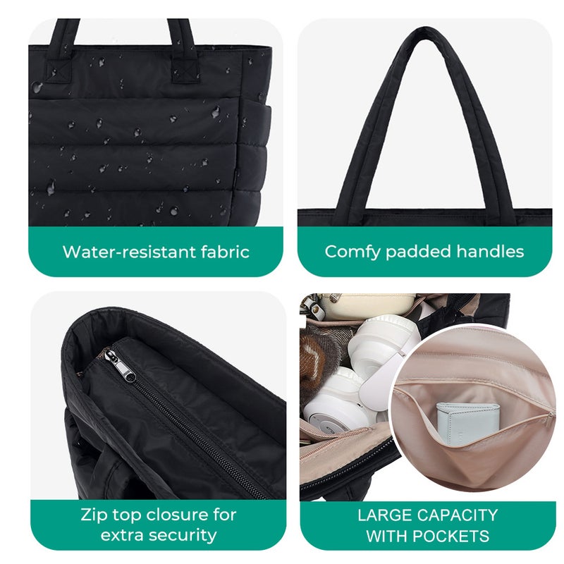 Quilted Tote Bag Large Capacity Lightweight Shoulder Bag for Women - Image 2