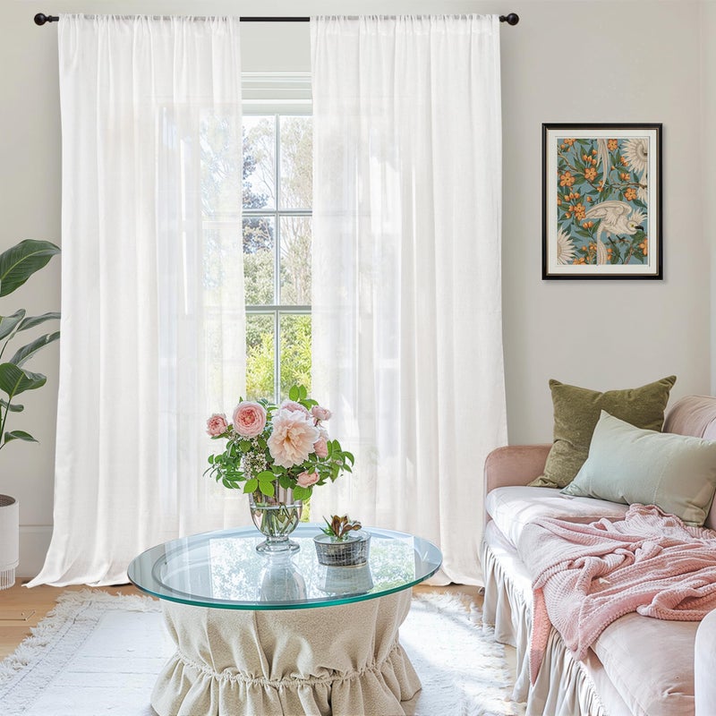 BGment White Linen Semi Sheer Curtains 84 Inch Length for Living Room - Rod Pocket Light Filtering Drapes for Bedroom Dining Long Window Treatments Lightweight, 2 Panels Set, 52 X 84 Inch - Image 2