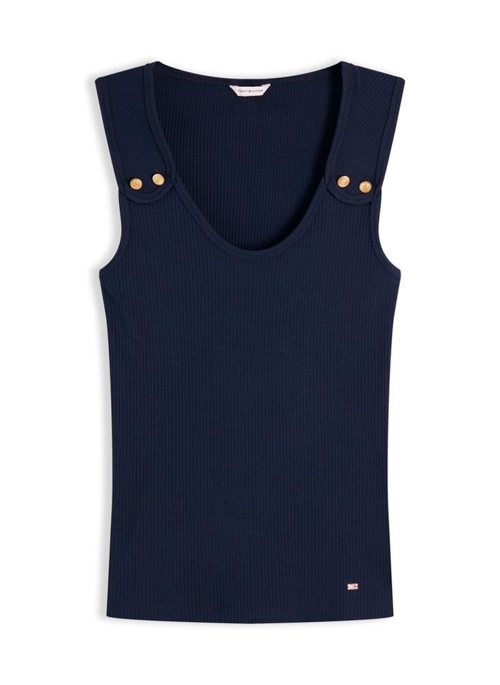 TOMMY HILFIGER Gold-Tone Button Ribbed Tank Top - Image 5
