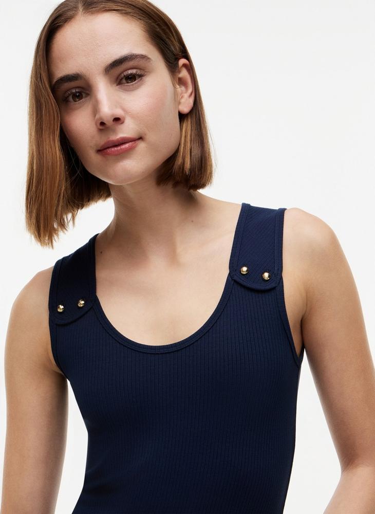 TOMMY HILFIGER Gold-Tone Button Ribbed Tank Top - Image 3