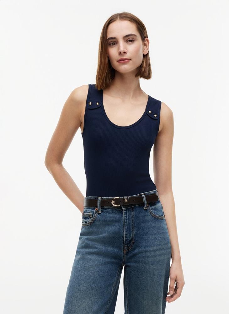 TOMMY HILFIGER Gold-Tone Button Ribbed Tank Top - Image 1
