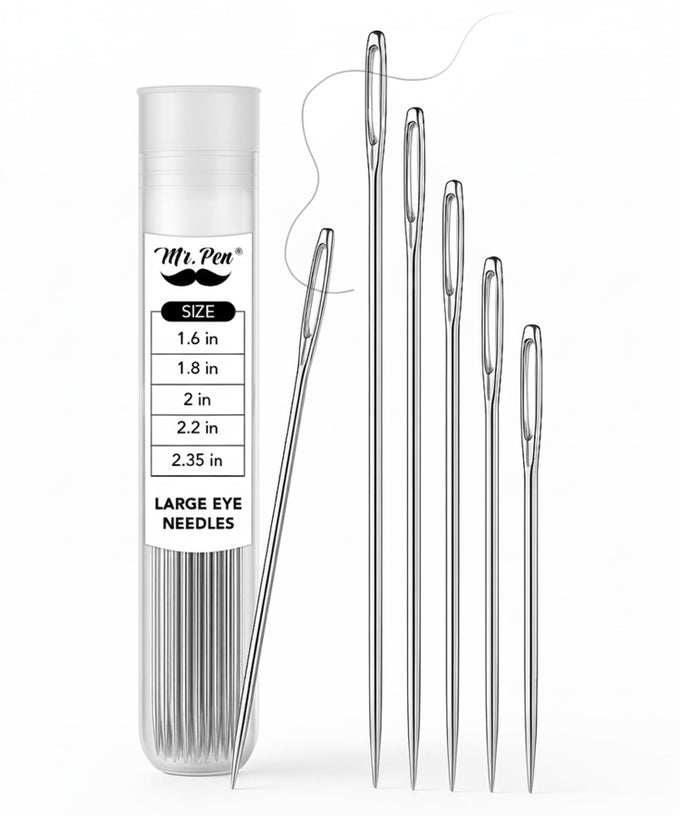 MR PEN LARGE EYE NEEDLES FOR HAND SEWING 50 PCS 5 SIZES SILVER EMBROIDERY NEEDLES FOR HAND SEWING
