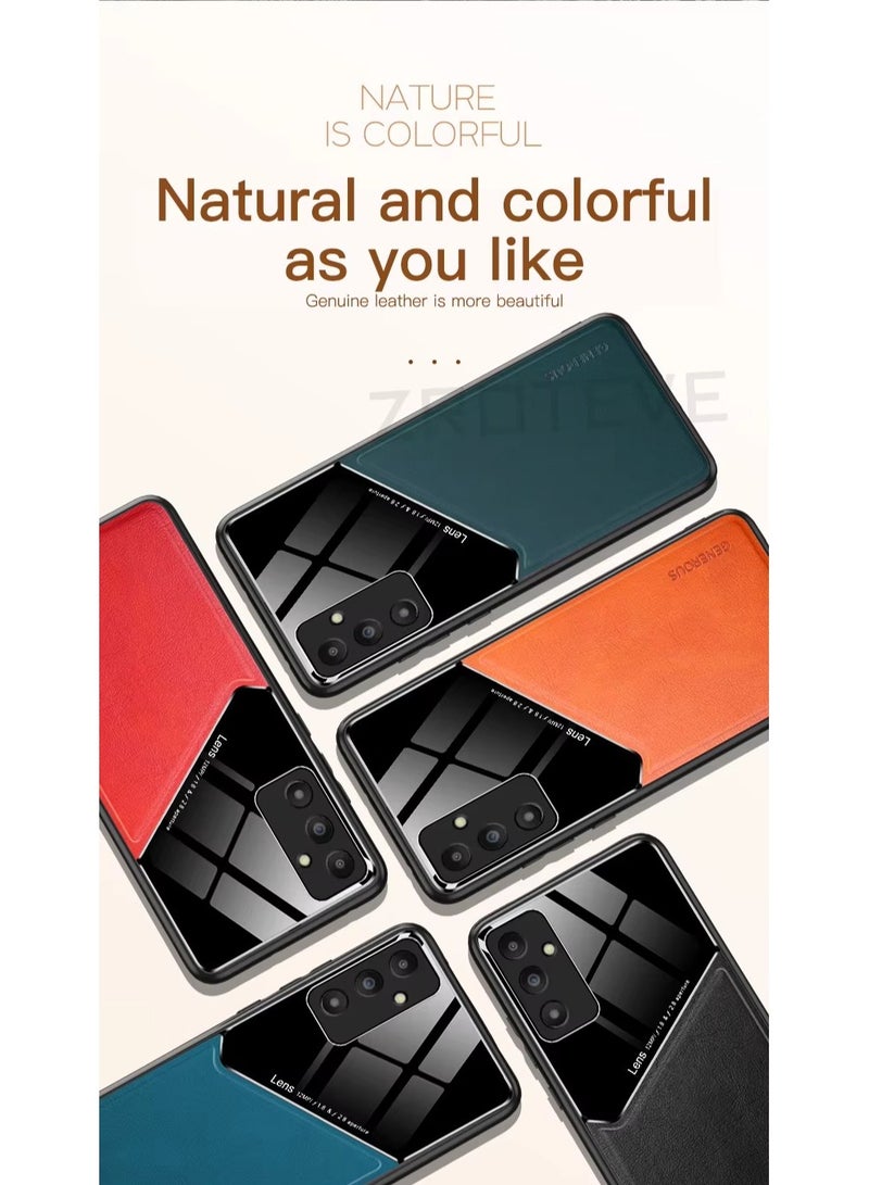 Case Compatible With Samsung Galaxy A16, Cover Luxury Leather And Glass With Car Magnetic Holder Phone Cover Soft Frame Silicone - Green - Image 3