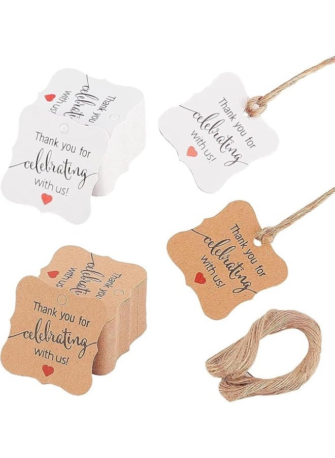 شكرا علامات, شكرا للاحتفال معنا ورقة هدية علامة, لعيد ميلاد الزفاف عيد الحب, كرافت ورقة علامات مع حبال القنب, أبيض / بني, 200pcs 2 ألوان 1.2 بوصة (3 سم) - Image 1