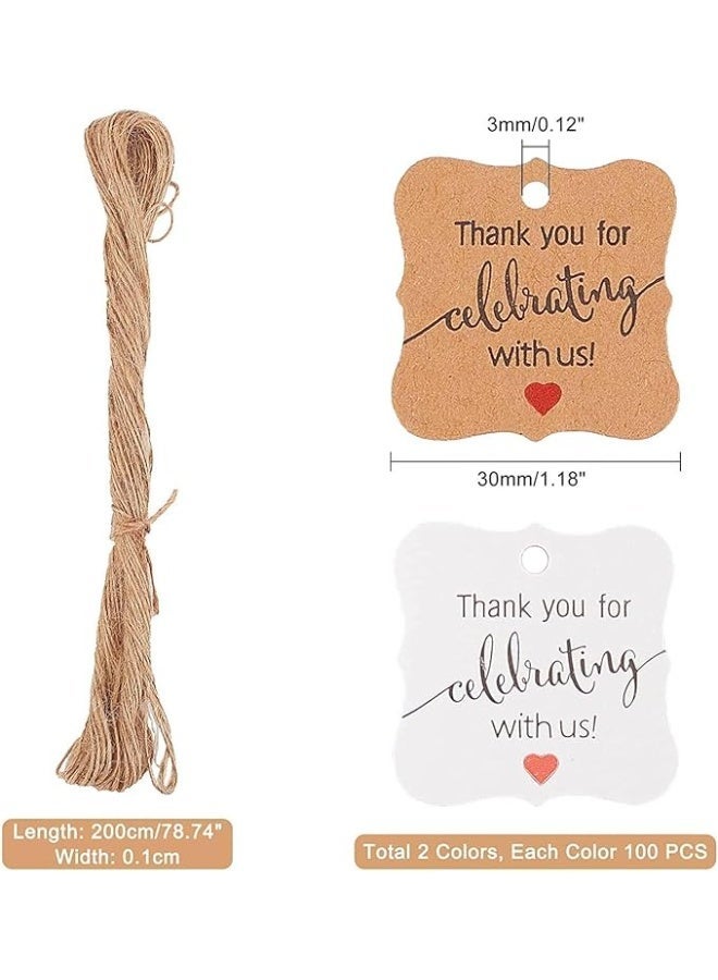 شكرا علامات, شكرا للاحتفال معنا ورقة هدية علامة, لعيد ميلاد الزفاف عيد الحب, كرافت ورقة علامات مع حبال القنب, أبيض / بني, 200pcs 2 ألوان 1.2 بوصة (3 سم) - Image 2