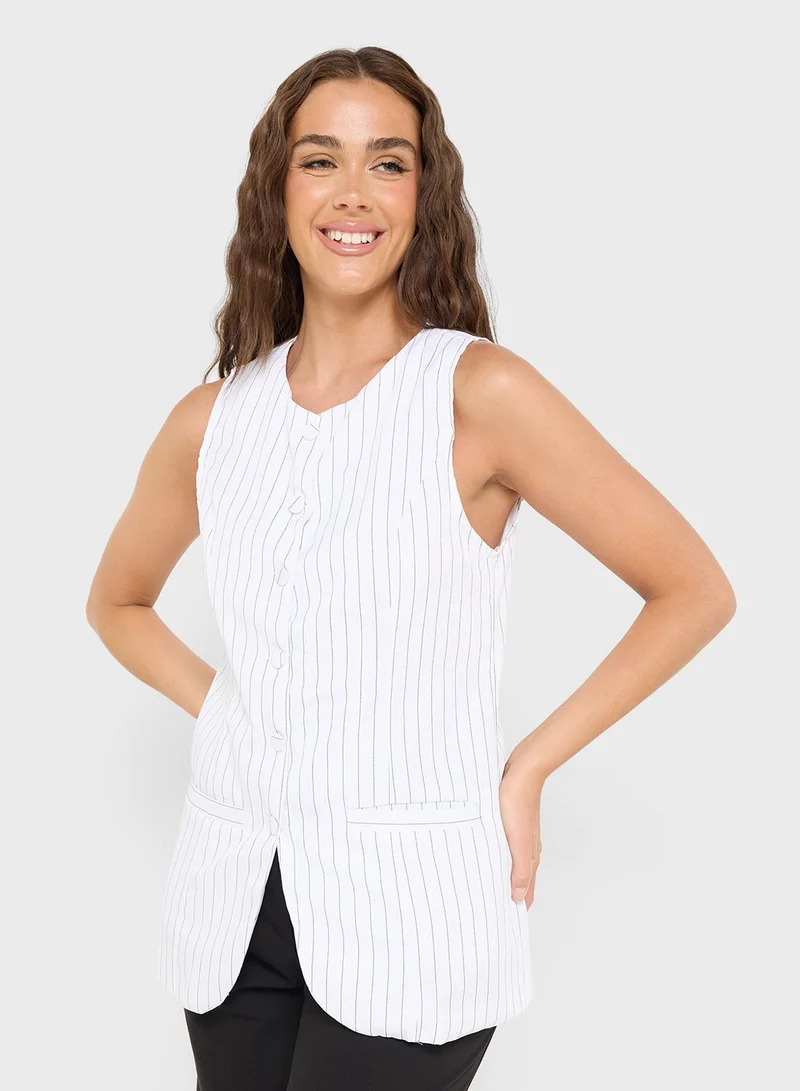 Ginger Button Down Stripe Longline Vest