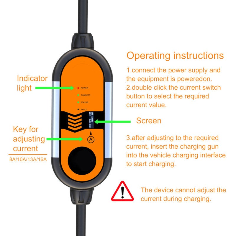 EV Charger Type2: 8A-16A 5M Gold Cable Fast Charging - IP55 Waterproof Auto Power Off Electric Vehicle Charger for Home Outdoor Travel & Plug-In Hybrid Cars - Image 3