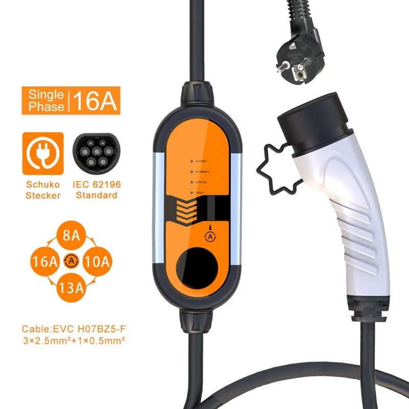 EV Charger Type2: 8A-16A 5M Gold Cable Fast Charging - IP55 Waterproof Auto Power Off Electric Vehicle Charger for Home Outdoor Travel & Plug-In Hybrid Cars - Image 5