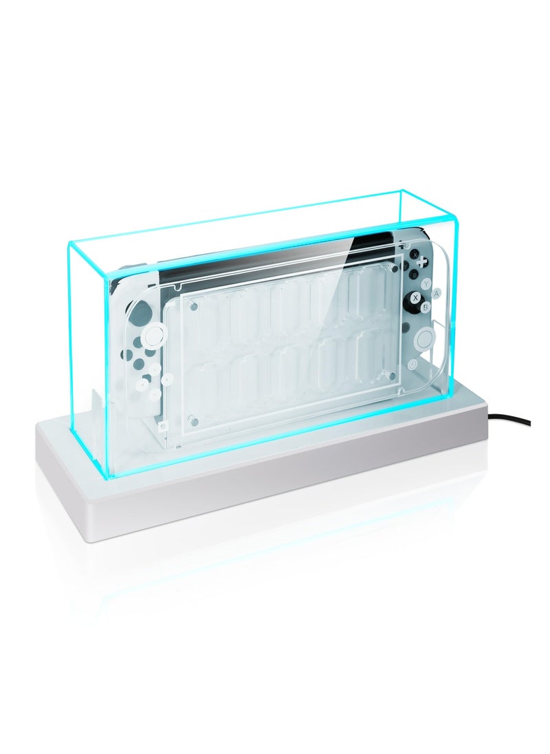 Switch Dust Cover, with 16 Colors LED Light Base, Acrylic Clear Display Box, 10 Game Card storage, Switch Game Card Protection, Cool switch oled accessories, switch essentials, Switch card protection