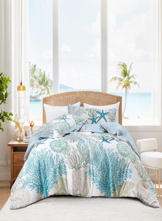 Tritard Coastal Comforter Set Queen Size 3 Piece, Soft Beach Themed Comforter, Ocean Nautical Lightweight Bedding Sets for All Seasons, (1 Reversible Comforter and 2 Pillow Shams), 90''x90'', C1 - Image 1