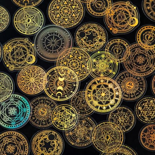 OBUJOPAL Gold Holographic Stickers Obujopal 90Pcs Magic Constellat Astronomy Stickers for Scrapbooking Journaling Collage Junk Journal Diary Planner Card Making Envelope DIY Art Crafts Photo Album - Image 1