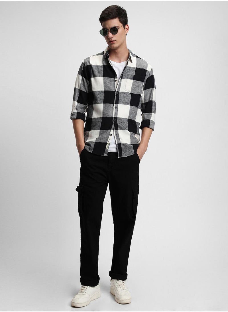 Dennis Lingo Slim Fit White 100% Cotton Checked Shirt for Men - Spread Collar, Full Sleeves, Casual  - Image 1
