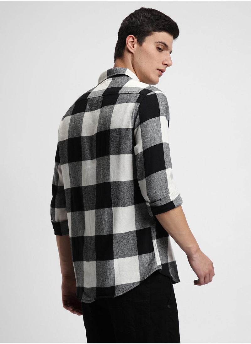Dennis Lingo Slim Fit White 100% Cotton Checked Shirt for Men - Spread Collar, Full Sleeves, Casual  - Image 5
