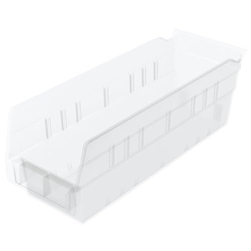 AkroMils 30120 Plastic Shelf Bins Heavy Duty Storage Bins for Garage Closet and Drawer Organization 12Inch x 4Inch x 4Inch Clear 24Pack