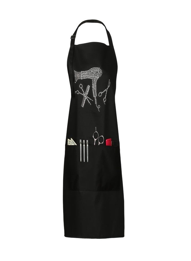 Plum Hill Hair Stylist Apron with Rhinestones - Salon Aprons for Hairdresser and Cosmetology - 3 Pockets, Long Ties, Black - Image 2