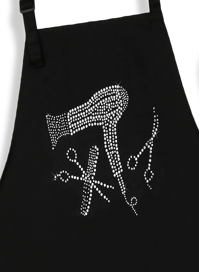 Plum Hill Hair Stylist Apron with Rhinestones - Salon Aprons for Hairdresser and Cosmetology - 3 Pockets, Long Ties, Black - Image 5