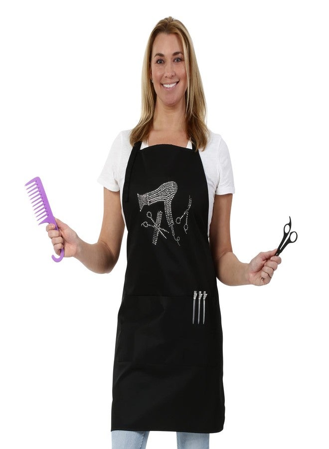 Plum Hill Hair Stylist Apron with Rhinestones - Salon Aprons for Hairdresser and Cosmetology - 3 Pockets, Long Ties, Black - Image 3