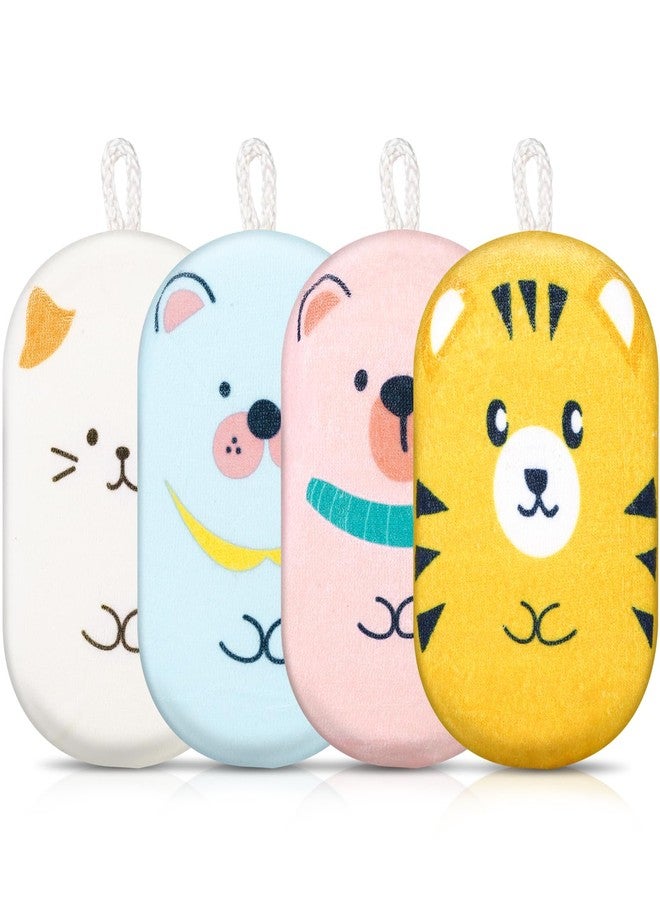 OAKDOLCHE 4 Pack Baby Bath Sponge, Soft Absorbent Kids Shower Loofah, Gentle Exfoliating Body Scrubber with Cute Animal Design for Toddlers, Infants, Boys, Girls & Adults - Image 1