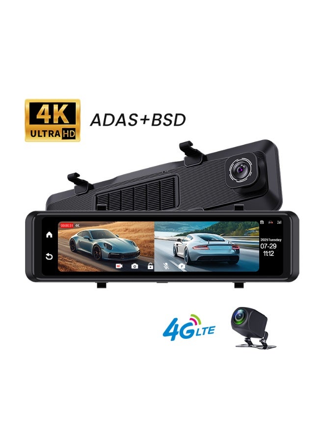 4K+4G 3840*2160P 12 Inch Car DVR Dash Cam WIFI GPS APP Rear View Mirror 1080P Car Camera, WDR,BSD,ADAS - Image 1