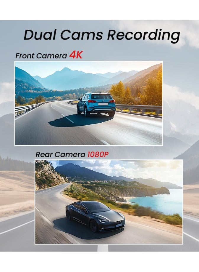 4K+4G 3840*2160P 12 Inch Car DVR Dash Cam WIFI GPS APP Rear View Mirror 1080P Car Camera, WDR,BSD,ADAS - Image 3