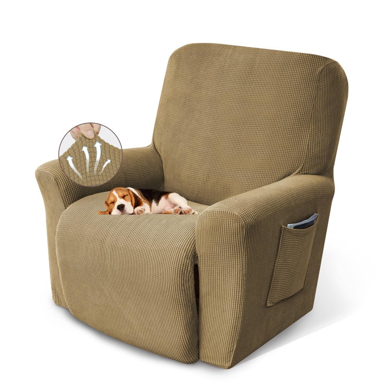 KEKUOU Recliner Chair Covers Lazy Boy Recliner Covers Stretch Couch Cover Slipcovers 1 Piece Furniture Protector with Elastic Bottom for Dog,Kids.(Recliner, Tan) - Image 1
