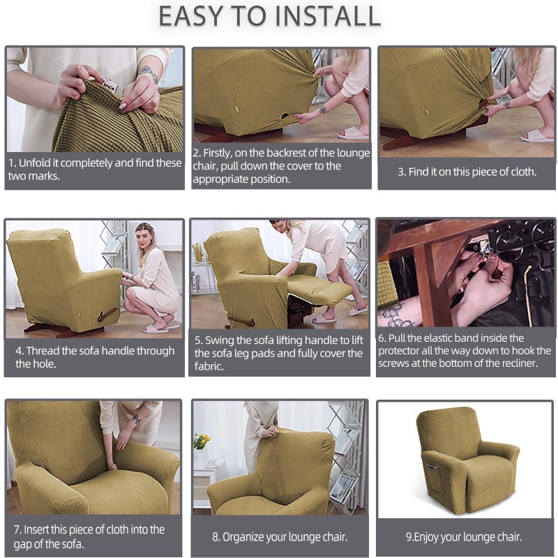 KEKUOU Recliner Chair Covers Lazy Boy Recliner Covers Stretch Couch Cover Slipcovers 1 Piece Furniture Protector with Elastic Bottom for Dog,Kids.(Recliner, Tan) - Image 5