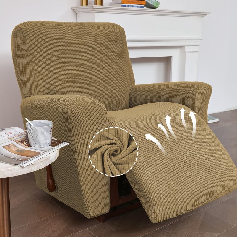 KEKUOU Recliner Chair Covers Lazy Boy Recliner Covers Stretch Couch Cover Slipcovers 1 Piece Furniture Protector with Elastic Bottom for Dog,Kids.(Recliner, Tan) - Image 2