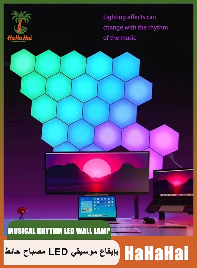 HaHaHai Musical rhythm LED Hexagonal Wall Lamp, 5V USB WiFi APP Night Light For Indoor Home DIY Decoration(6PCS) - Image 1
