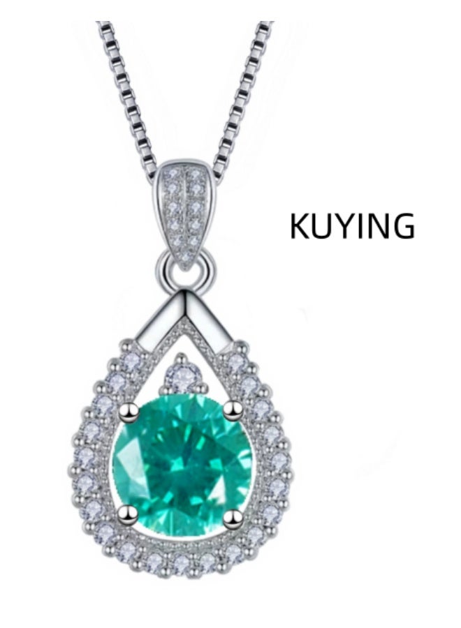 KUYING Imitation Moissanite Droplet Shaped Colorful Pendant Necklace - Image 1