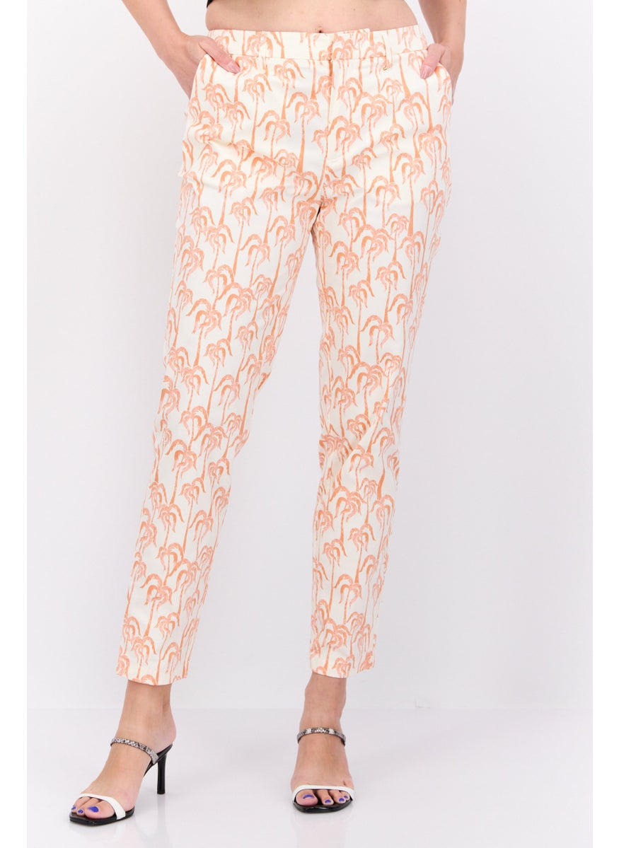 Scotch & Soda Women Slim Fit Allover Print Chino Pants, White Combo  - Image 1