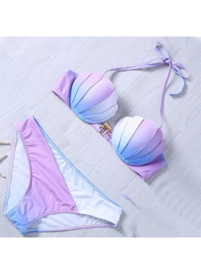 Swimsuit European And American Mermaid Bikini Swimsuit 5 Gradient Shell Bikini Swimsuit-Color:Pearl Boxer Briefs-Size:XL - Image 4