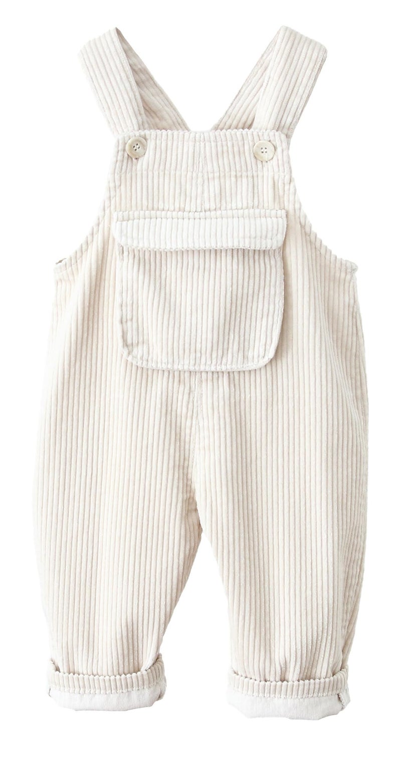 Happy Cherry Boys Girls Corduroy Jumpsuit Overalls Lightweight Bib Jumpsuit Fashion One Piece Romper Overalls Casual Halter Strap Overalls with Pocket Beige 18-24 Months - Image 1