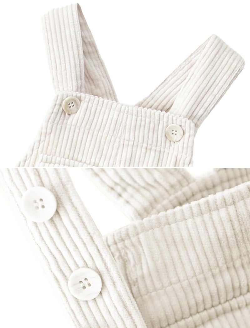 Happy Cherry Boys Girls Corduroy Jumpsuit Overalls Lightweight Bib Jumpsuit Fashion One Piece Romper Overalls Casual Halter Strap Overalls with Pocket Beige 18-24 Months - Image 3