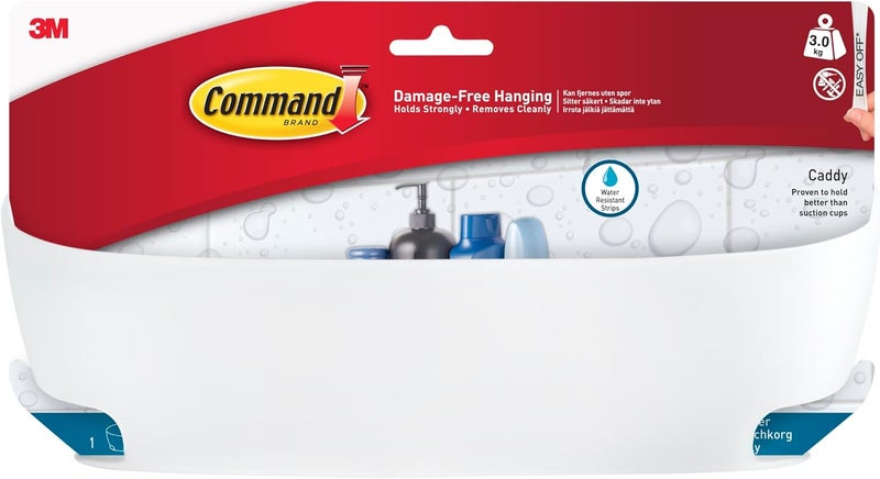 Command Bath Shower Caddy with Water-Resistant Strips - Clear Frosted, Holds 3 kg - Image 1