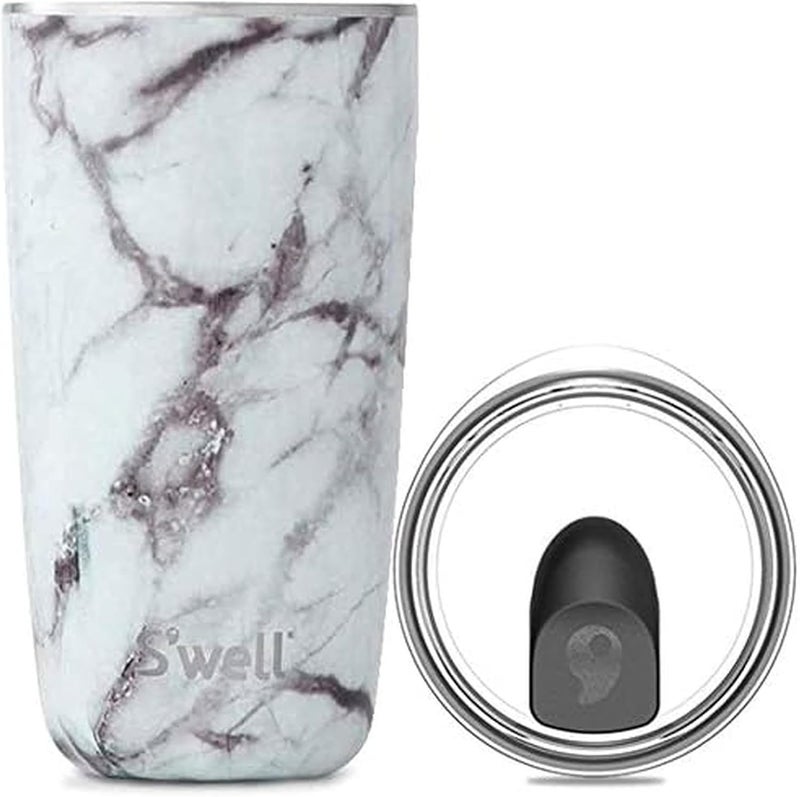 Stainless Steel Tumbler with Clear Slide-Open Lid-18 Fl Oz-White Marble Triple-Layered Vacuum-Insulated Containers Keeps Drinks Cold for 12 Hot for 4 Hours-BPA-Free Water Bottle, 18 oz