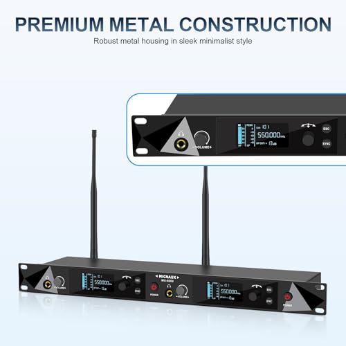 MICNAUX Wireless in Ear Monitor System, 2 Channel UHF Pro Mono IEM System for Singer Musicians, 2x40 Frequencies, 330ft Range, Rack Mount Transmitter and Bodypacks Receiver for Band, Studio (8 Pack) - Image 5