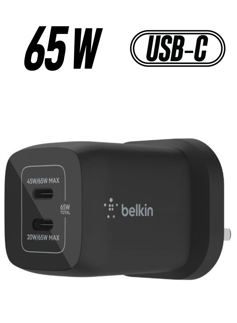 65W Dual USB Type C Wall Charger With GaN Technology Fast ChargIng Power Delivery 3.0 Compatible With iPhone iPad MacBook Samsung Galaxy Pixel And More Black