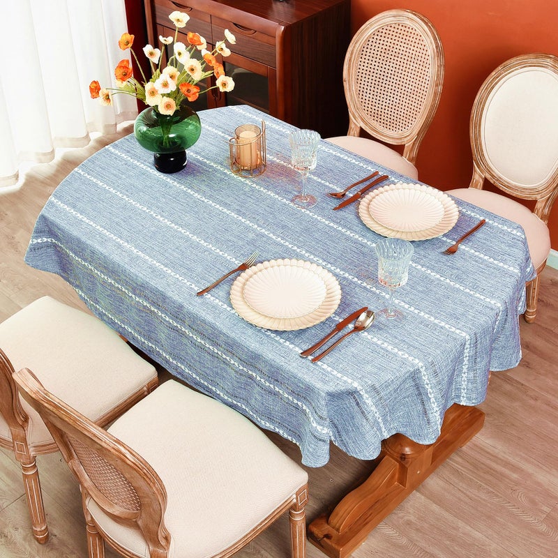 Monibana Rustic Oval Cotton Linen Tablecloths Embroidered Farmhouse Spring Table Cloths Kitchen Dining Room Party Tablecloth Table Cover for Oval Tables 60 x 104 Inches