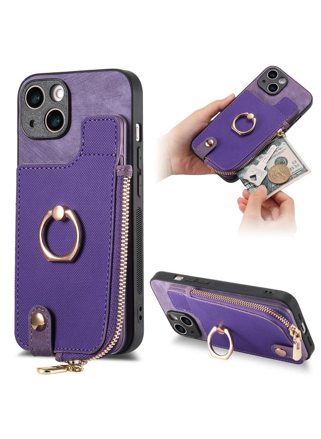 زبون جراب لهاتف iPhone 13 مصنوع من الجلد المتقاطع مع حلقة عمودية وسحاب ومحفظة خلفية للهاتف - Image 1