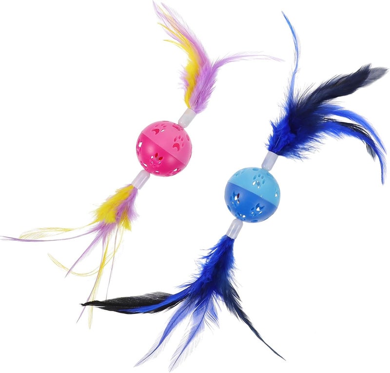2pcs Cat Bell Balls with Built-in Bells and Soft Plumes Interactive Rolling Chewing for Indoor Cats - Image 1