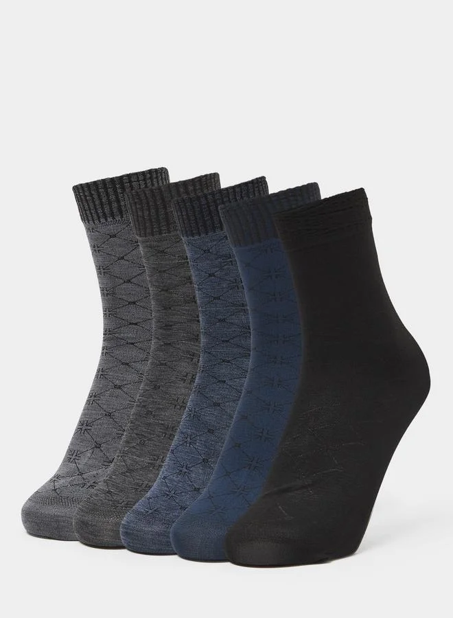 Pack of 5 - Multi-Color Geometric Print Crew Socks