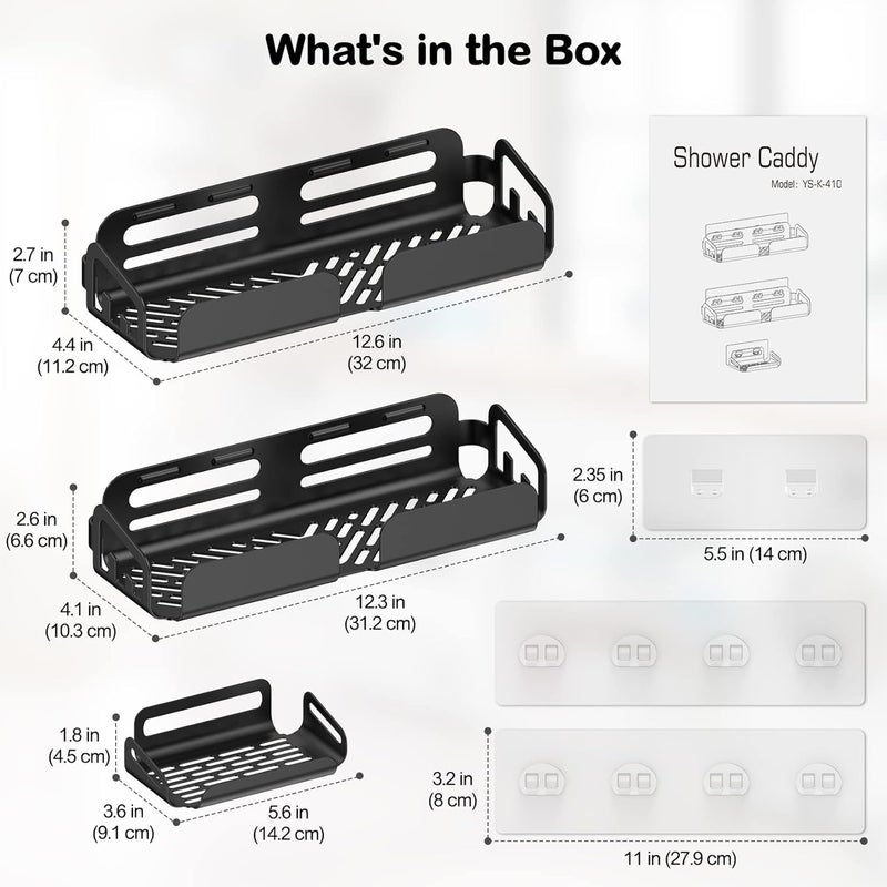 Boniry Bathroom Shelf for Wall, Bathroom Organiser, Wall Mounted Bathroom Rack, Large Capacity Adhesive Bathroom Shelf 3-Pack Strong Adhesive Shower Caddy with Soap Holder Stainless Steel- Black - Image 2