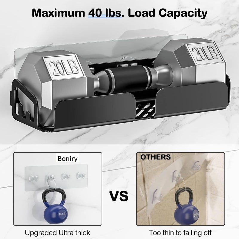 Boniry Bathroom Shelf for Wall, Bathroom Organiser, Wall Mounted Bathroom Rack, Large Capacity Adhesive Bathroom Shelf 3-Pack Strong Adhesive Shower Caddy with Soap Holder Stainless Steel- Black - Image 4