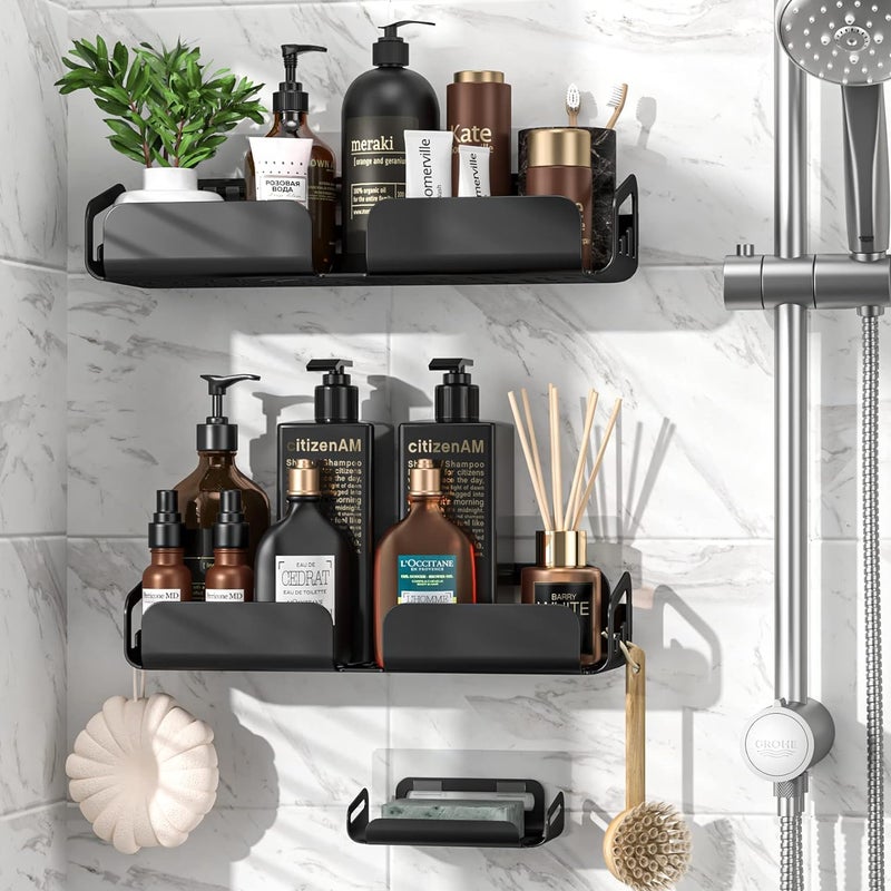 Boniry Bathroom Shelf for Wall, Bathroom Organiser, Wall Mounted Bathroom Rack, Large Capacity Adhesive Bathroom Shelf 3-Pack Strong Adhesive Shower Caddy with Soap Holder Stainless Steel- Black - Image 3