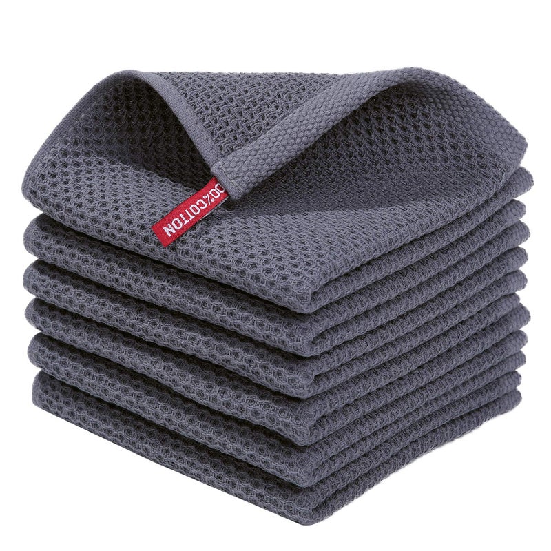 Homaxy 100% Cotton Waffle Weave Kitchen Dish Cloths, Ultra Soft Absorbent Quick Drying Dish Towels, 12 x 12 Inches, 6-Pack, Dark Grey - Image 1