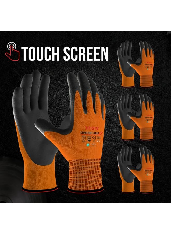 Orange 2 Pairs Nitrile Coated Safety Work Gloves Touchscreen Lightweight Ambidextrous - Image 2