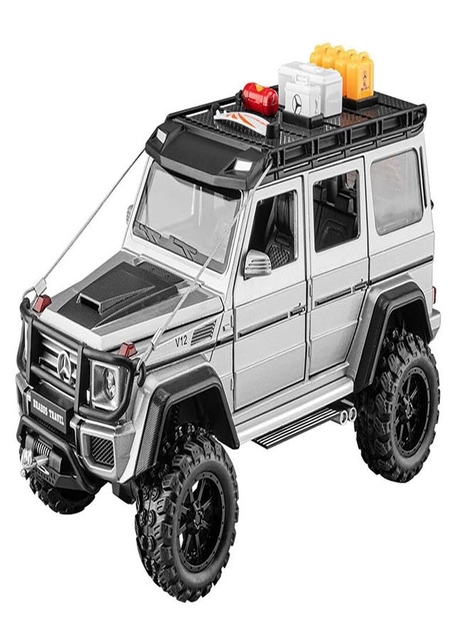 PEZYOX 1:24 Diecast Mercedes-Benz G550-4X4 Modified Metal Pull Back Car with 6 Openable Doors & Sound Light Auto Toy car Best Gift Toys for Kids Boys (Silver) - Image 1
