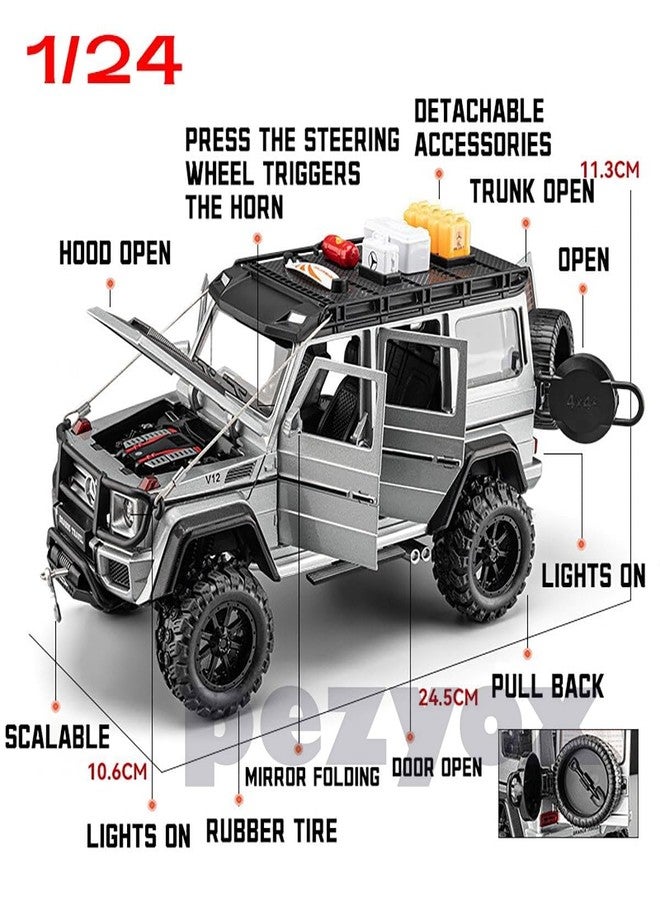 PEZYOX 1:24 Diecast Mercedes-Benz G550-4X4 Modified Metal Pull Back Car with 6 Openable Doors & Sound Light Auto Toy car Best Gift Toys for Kids Boys (Silver) - Image 4