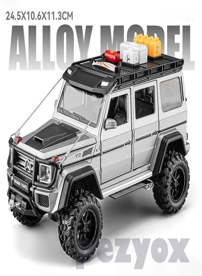 PEZYOX 1:24 Diecast Mercedes-Benz G550-4X4 Modified Metal Pull Back Car with 6 Openable Doors & Sound Light Auto Toy car Best Gift Toys for Kids Boys (Silver) - Image 2
